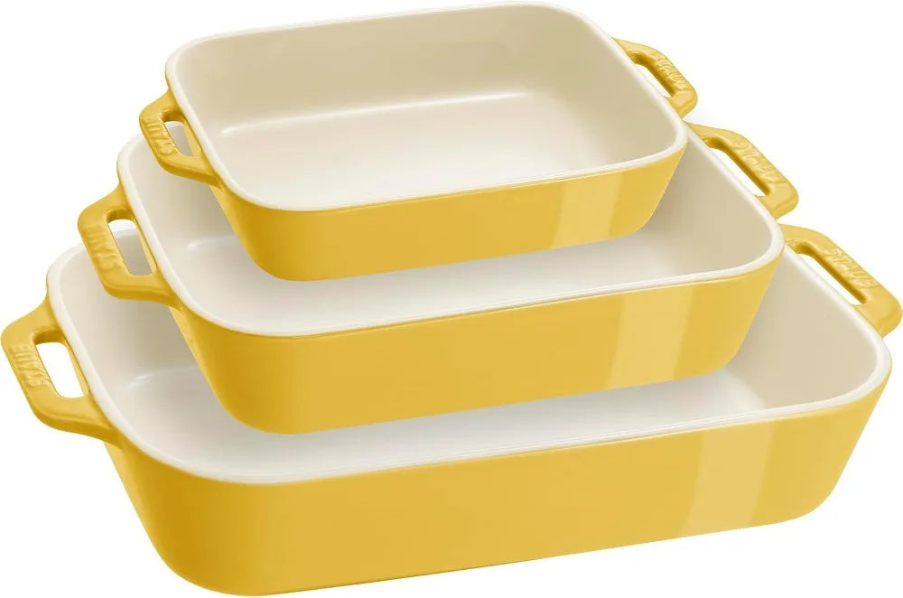 3-Piece Rectangular Baking Dish Set - Nesting Stoneware, Turquoise