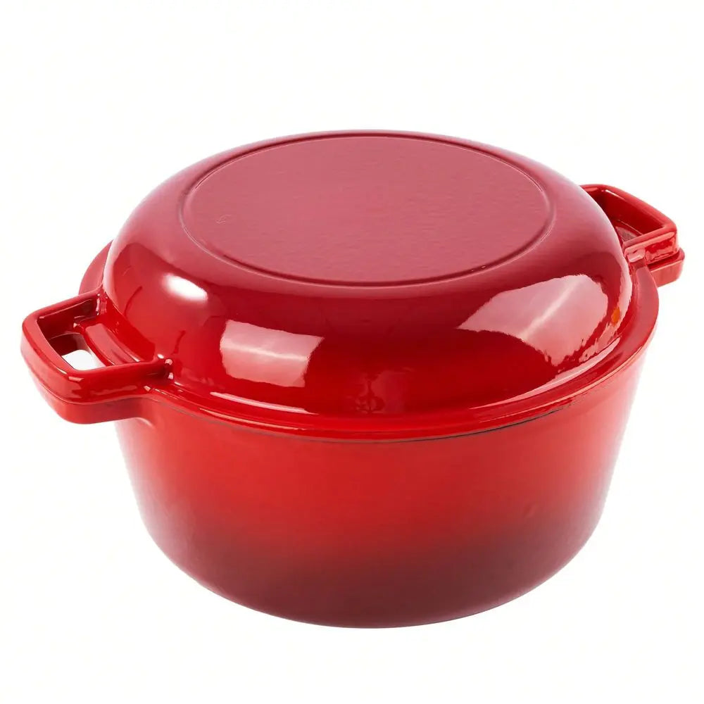 Nalupatio Kerilyn 2-In-1 Enameled Cast Iron Dutch Oven, 6QT Dutch Oven + 2QT Frying Pan Lid, Suitable For Bread Baking, Stewing
