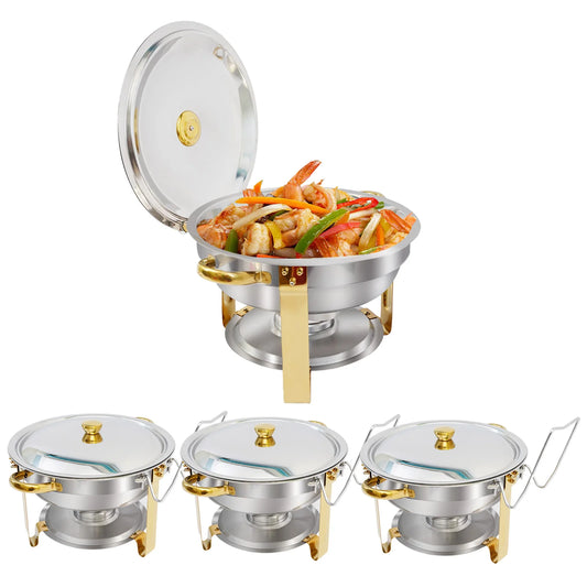 Chafing Dish Buffet Set Stainless Steel Round Half-Gold Plated Buffet Warmer Set 316 for Home Parties Christmas Buffet Birthday