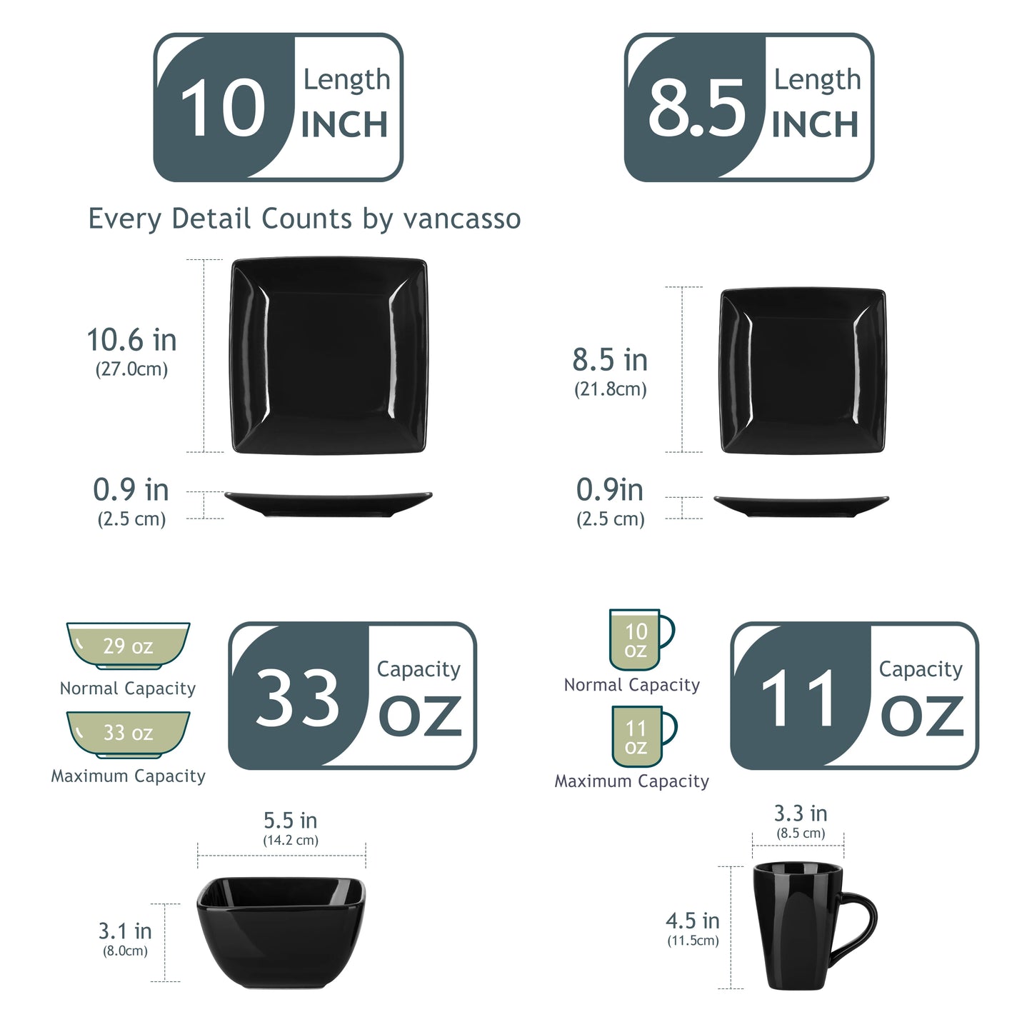 Malacasa SOHO Porcelain Dinnerware Set 16 32 48 Pieces Square