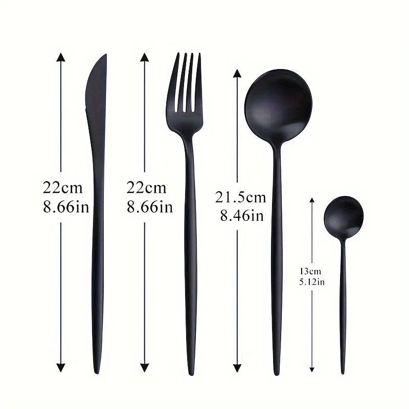 24-Piece Silverware Set for 6, Stainless Steel Flatware Set Matte Black , Modern Brushed Thick Cutlery Set with Spoons Forks