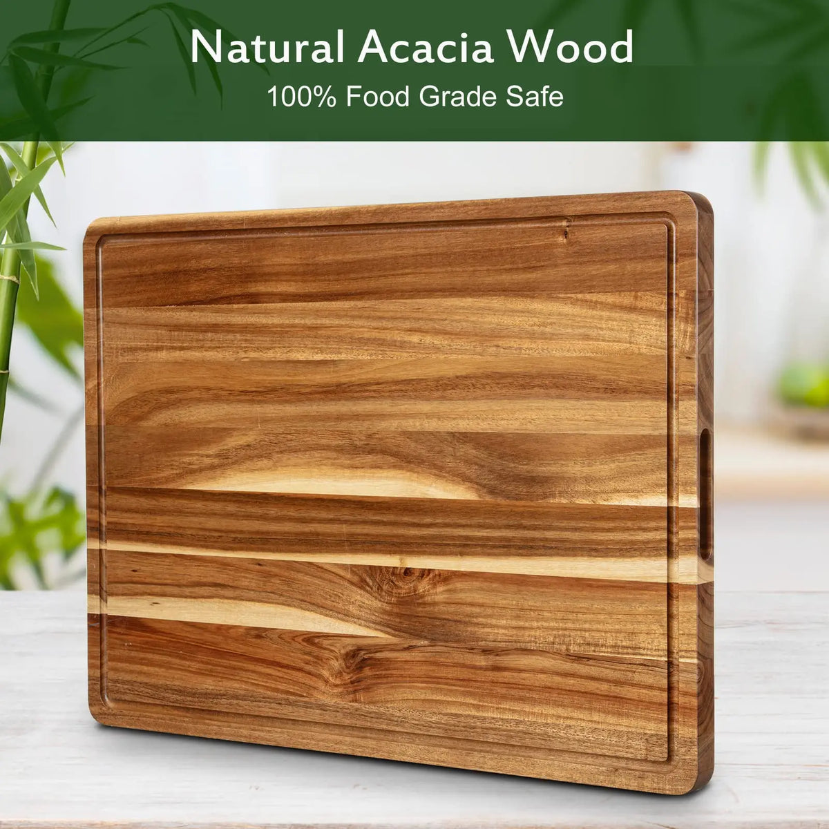 Acacia Wood Butcher Block Cutting Board Handle Juice Groove