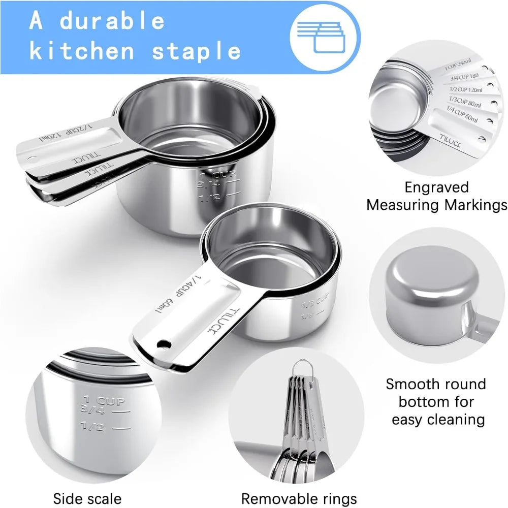 Stainless Steel Measuring Cups Set of 5, Kitchen Gadgets for Cooking & Baking