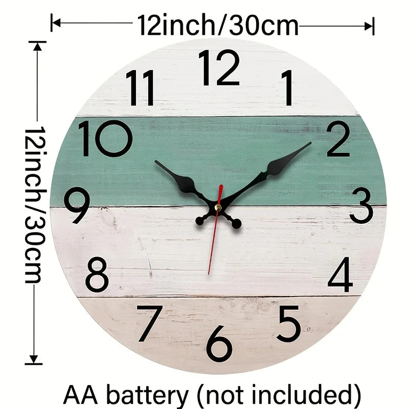 1pc Vintage Wood Silent Non-Ticking Wall Clock with Wood Grain Face & Round Frame - Battery- (No Batteries Included) Suitable fo