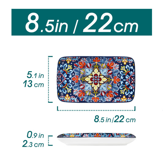vancasso 6/12 Piece Porcelain Rectangular Serving Plates Bohemian 8.5 Inch Dinner Plates Set for Beef/Food/Noodles/Pasta Serves