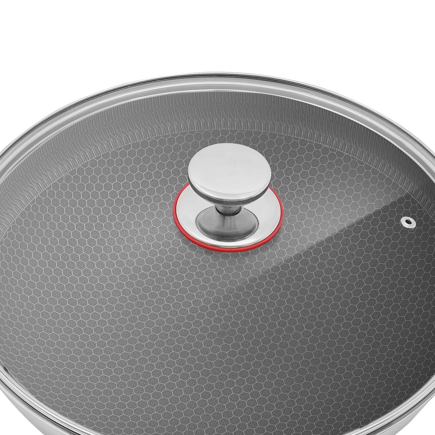 410 Stainless Steel Skillet with Lid, Stainless Steel Frying Pan,14 Inch Non Stick Paella Pan with Practical Handles Vapor Hole for Frying, Sauteing, Deep-frying