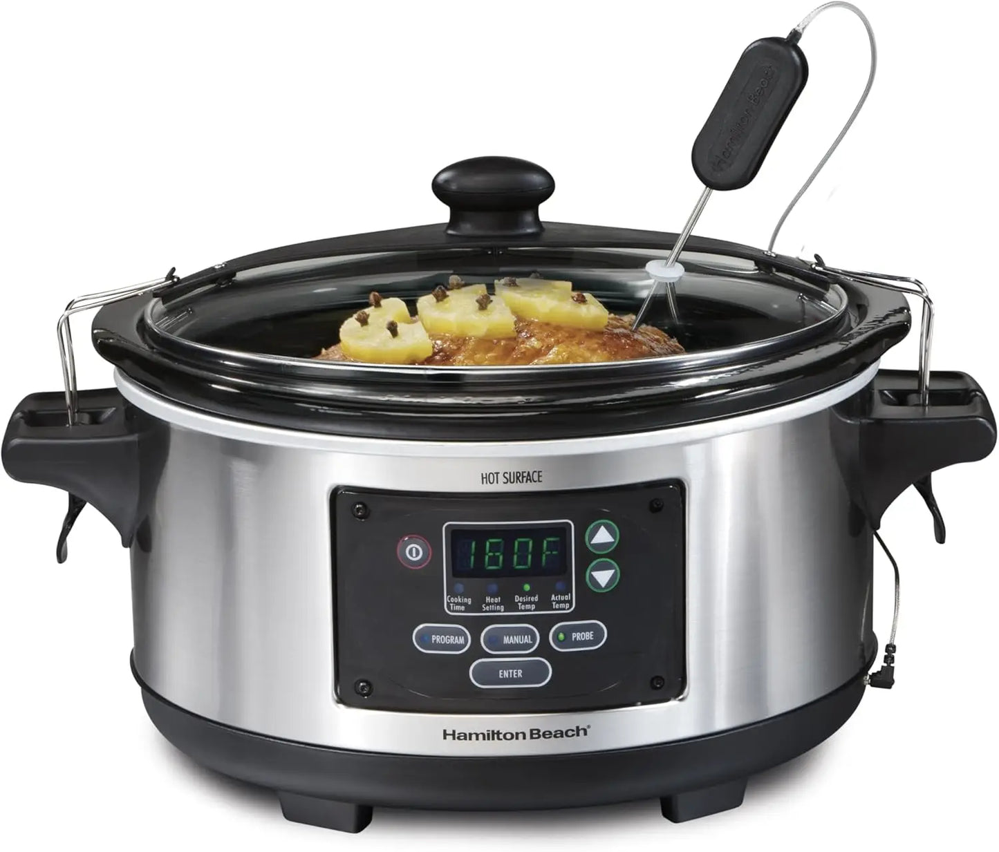Portable 6 Quart Set & Forget Digital Programmable Slow Cooker with Lid Lock, Temperature Probe