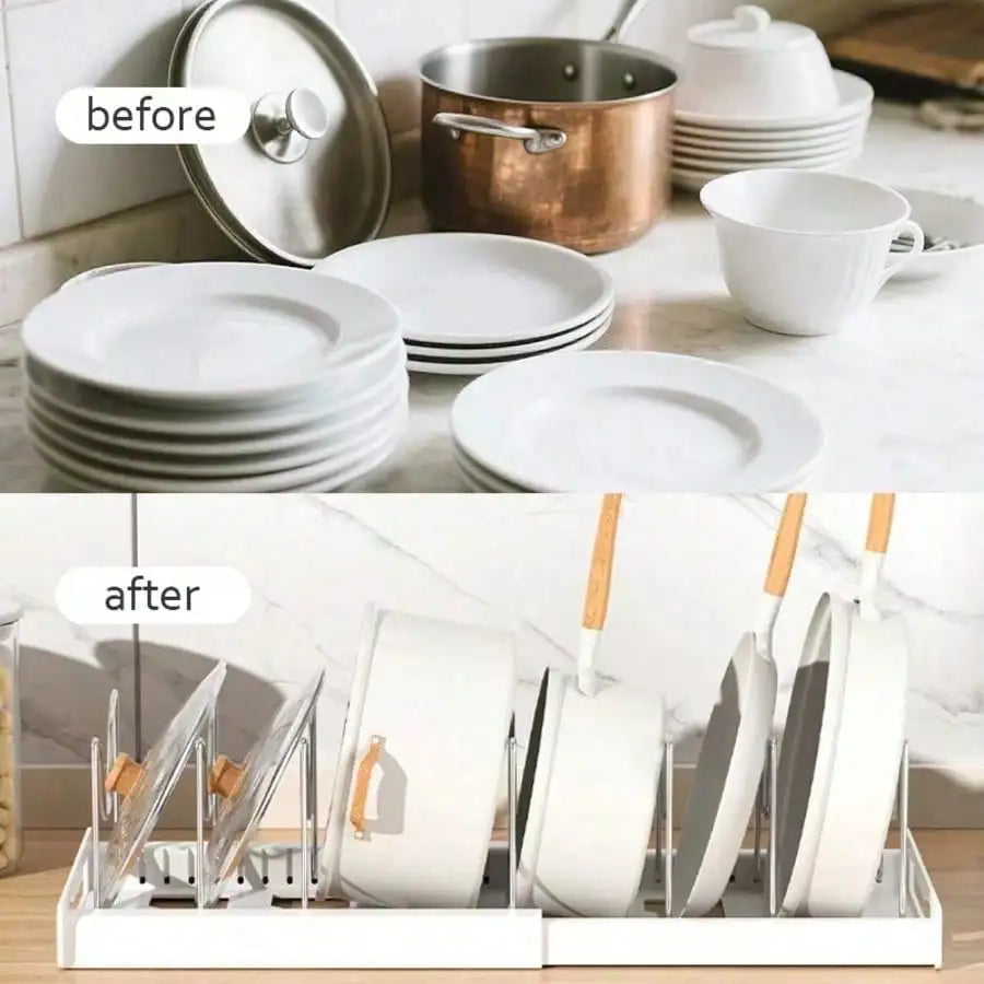 Heavy Duty Pull Out Pot Lid Organizer With Adjustable Compartments