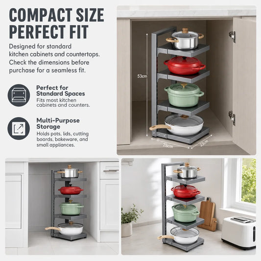 A height-adjustable 2/3/4/5/7-layer adjustable stainless steel kitchen storage rack, kitchen storage shelf, multi-layer drain organizer for pots, pans and tableware, painted finish, black, kitchen storage | shelf, kitchen sin