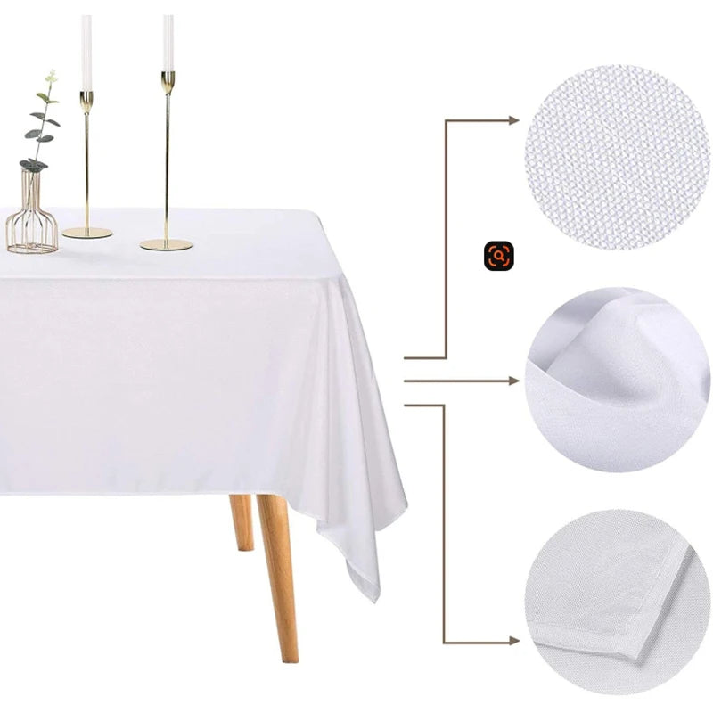 READOR 12Pcs Rectangle Tablecloth Washable Polyester White Party Banquet Wedding Table Cloths for Events