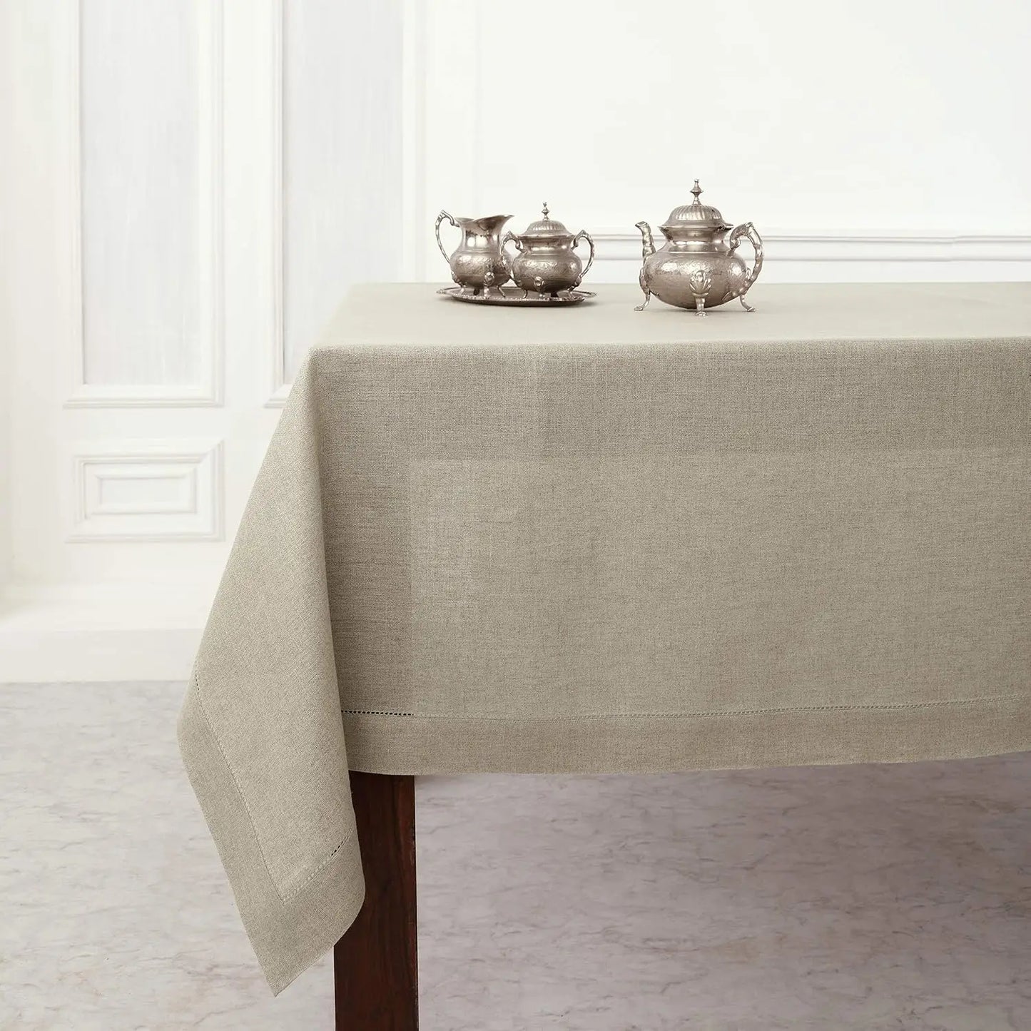 Natural Linen Summer Tablecloth Rectangle 60x144 Inch Hemstitch Washable Pure Cloth
