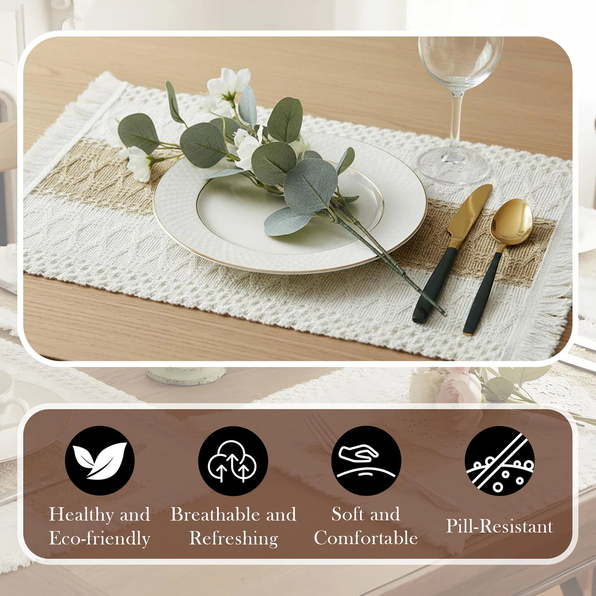 Boho Cotton Linen Placemats For Dining Table Tassel Decor