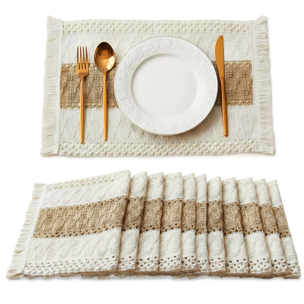 Boho Cotton Linen Placemats For Dining Table Tassel Decor