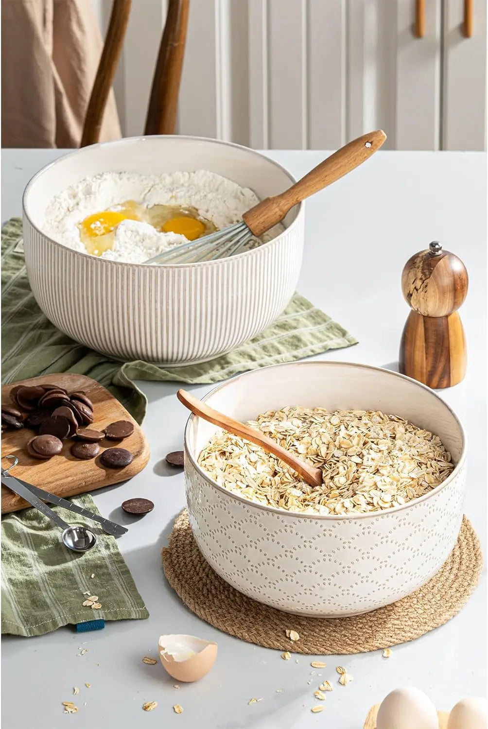 Ceramic Mixing Bowls Set of 2, Nesting Stoneware Bowls for Cooking, Serving & Salad, Microwave & Dishwasher Safe, 98/145 oz