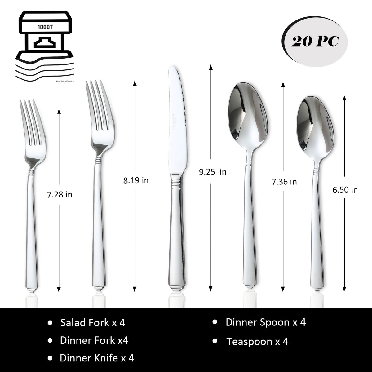 LORENA 20Pcs Stainless Steel Cutlery Set Service for 4 Mirror Polished Flatware Silverware Set Knife Fork Spoon Dishwasher‑Safe For Home Restaurant Party Kitchen Utensils
