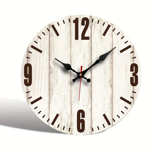 1pc Rustic Wooden Wall Clock, Large Numbers, Round Decorative Art Hanging Clock For Home Living Room, Silent, No-Punching New Wa