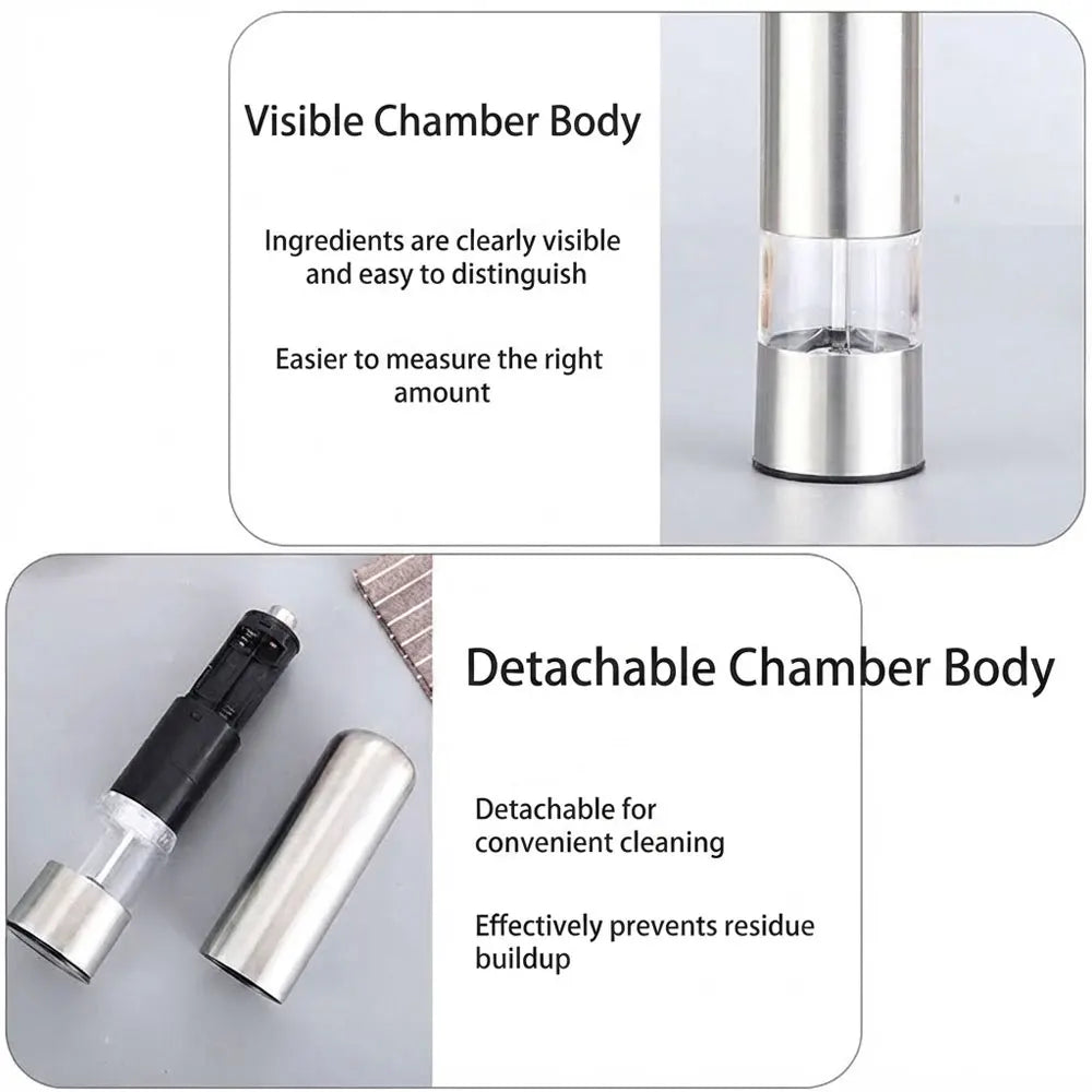 Electric Pepper Grinder Stainless Steel Salt and Pepper Mill Set for Black White Pepper Sichuan Peppercorn Rose Salt Grinding Seasoning Bottle Home Kitchen Spice Mill Tool Gadgets for Cooking Supplies Easy Use Women Men Famil