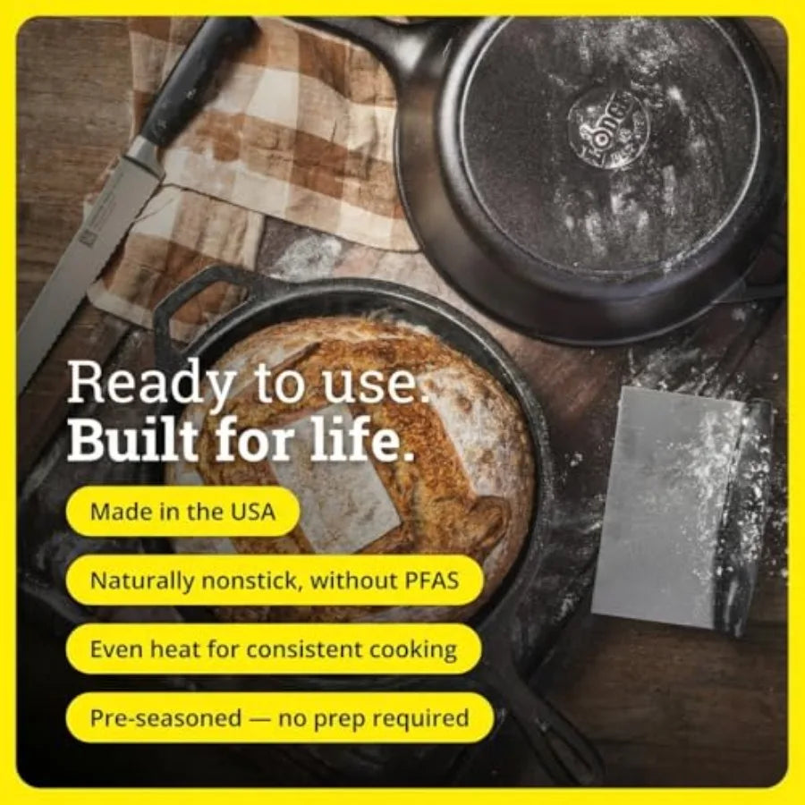 Cast Iron Combo Cooker - PFAS-Free 2-in-1 3.2 Quart Deep Pot and 10.25 Inch Skillet Set - Dutch Oven with Skillet Lid for Sourd