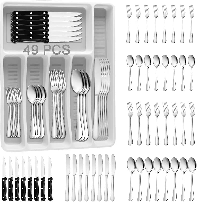 JUNLIN Stainless Steel Silverware Set with Cutlery Organizer for 8