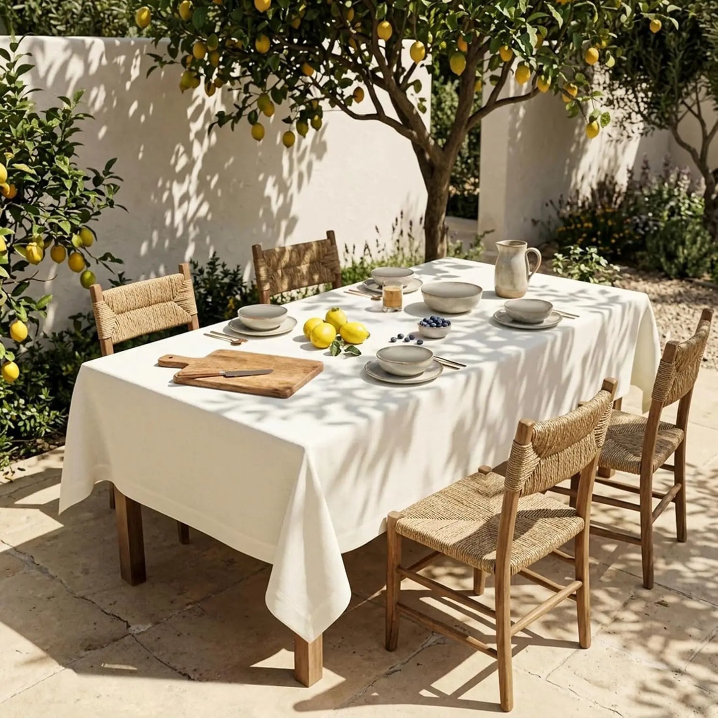Natural Linen Summer Tablecloth Rectangle 60x132 Inch Machine Washable Pure Fete