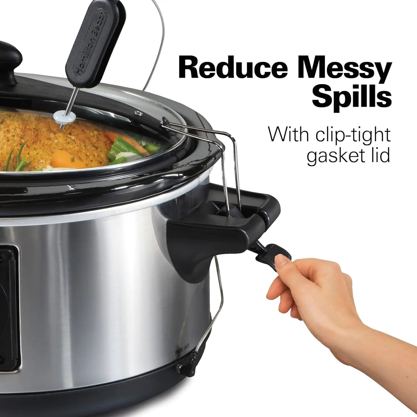 Portable 6 Quart Set & Forget Digital Programmable Slow Cooker with Lid Lock, Temperature Probe