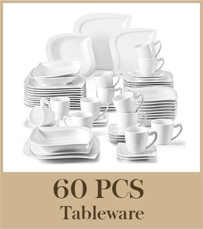 MALACASA Porcelain Dinnerware Set With Cups Saucers Dessert Plates
