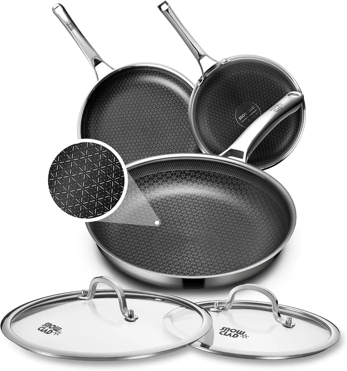 Non Stick Frying Pans Set with 2 Lid, Hybrid Skillet Set Nonstick (8+10+12inch), Pans for cooking