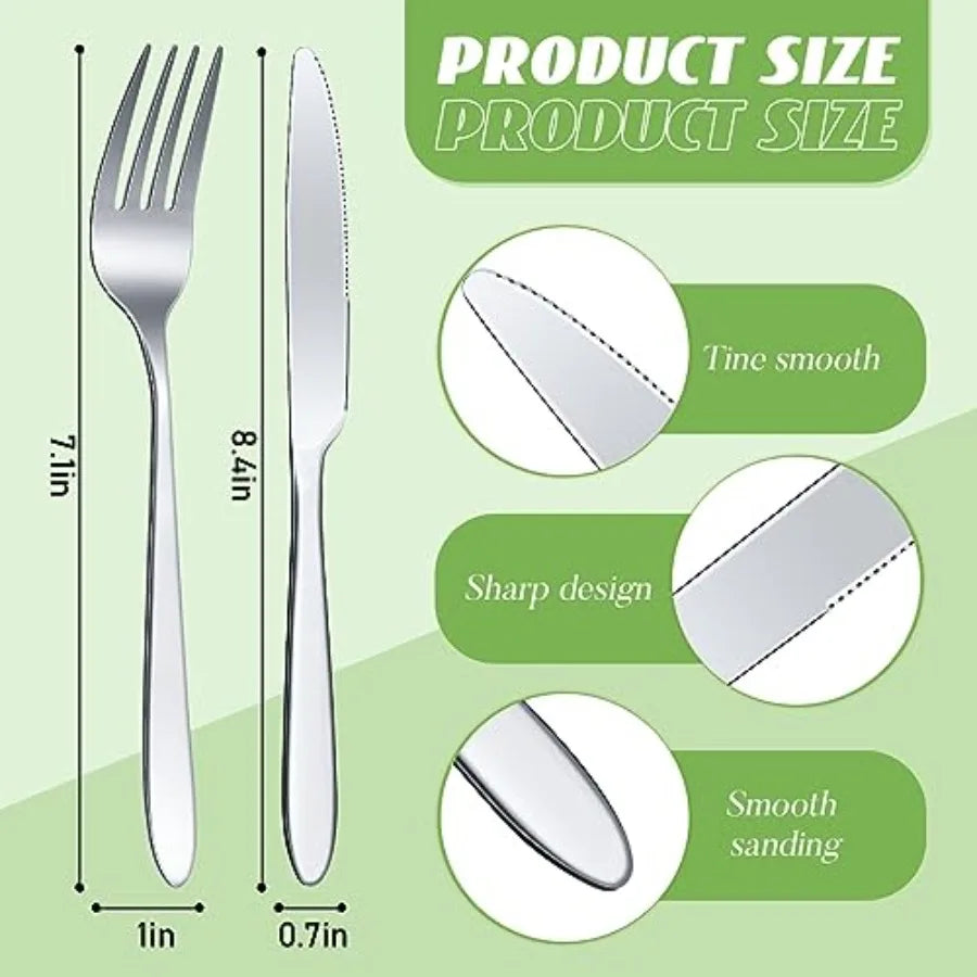 50 Pieces Stainl Steel Forks ware Set Dinner Forks and Knives Flatware Tableware Cutlery Set for Kitchen Restaurant Inch, ch