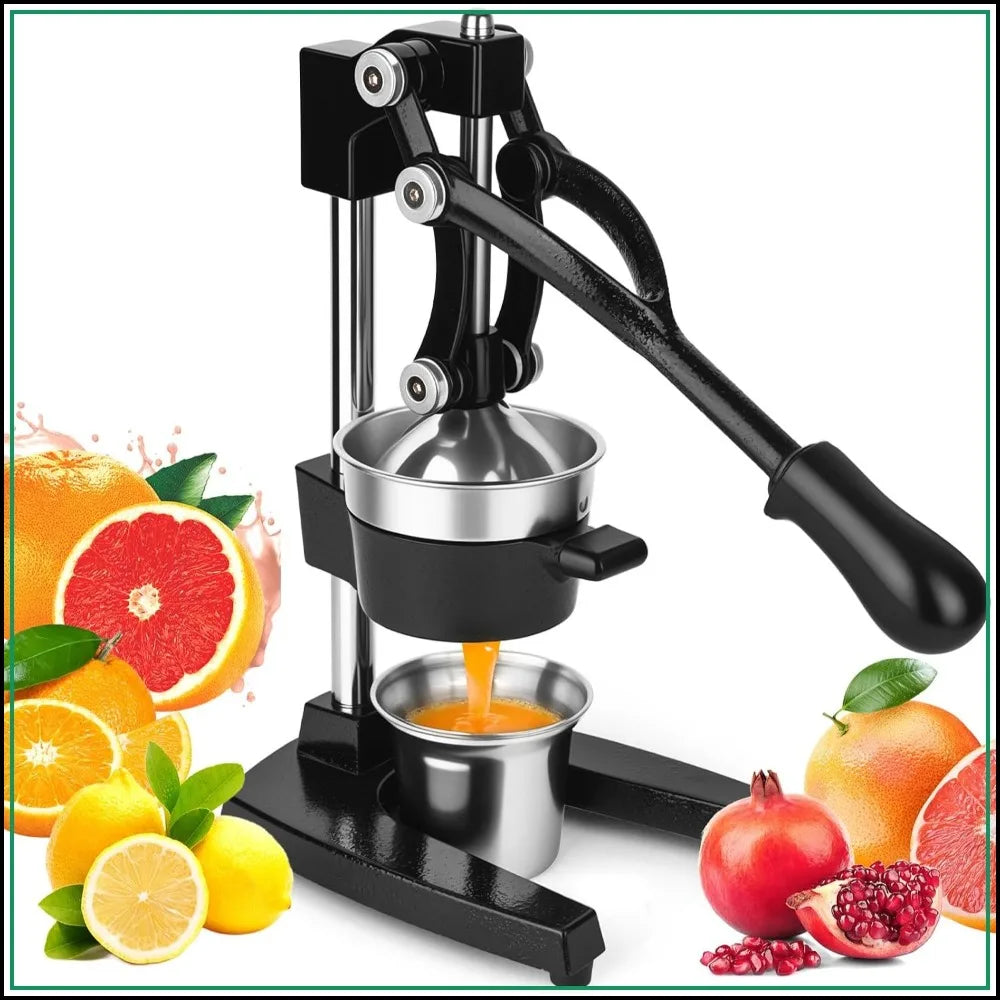 Heavy Duty Cast Iron Lemon Squeezer, 304 Stainless Steel Cone, Manual Citrus Juicer Press for Oranges, Limes, Easy Clean