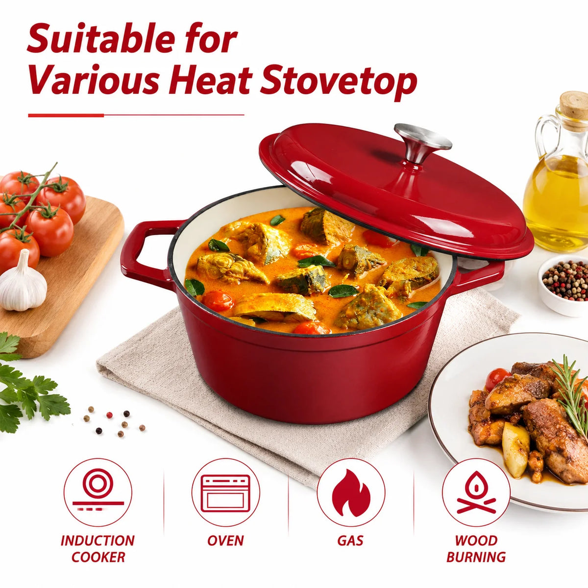 HANSMART 4.75Qt Enameled Cast Iron Dutch Oven With Lid, Non-Stick Enamel Coating Round Pot Induction & Oven Safe for Bread Baking Braising Stewing Home Cooking