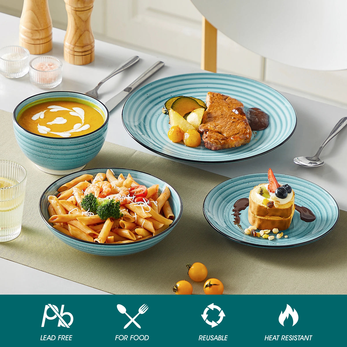 Malacasa Handpainted Spiral Pattern Ceramic Dinnerware Sets