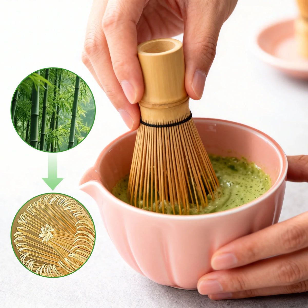 Japanese Matcha Tea Set with Ceramic Bowl and Bamboo Whisk