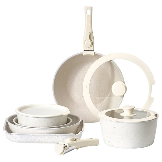 SucceBuy 17 Piece Nonstick Detachable Handle Pots and Pans Set