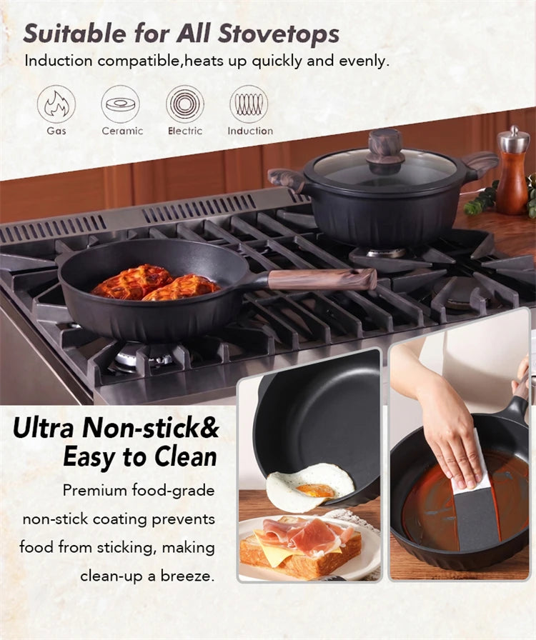 DONNOR 21 Pcs Pots and Pans Set Nonstick Ceramic Cookware Sets Kitchen Induction Cookware With Frying Pan Stew Soup Pot