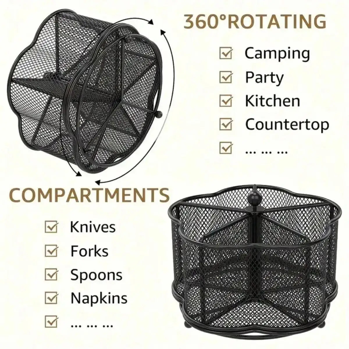 Rotating Stainless Steel Cutlery Holder With Five Compartments