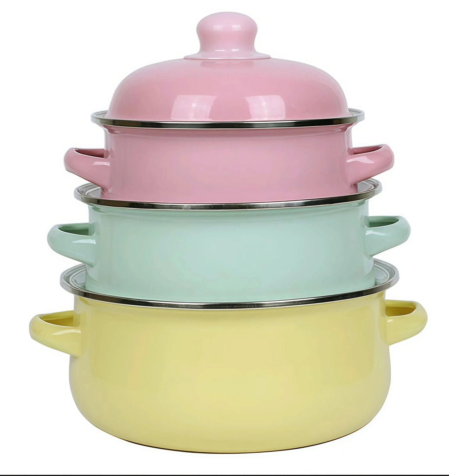 3Pcs Vintage Enamel Stock Pot Set with Lid,34oz/51oz/68oz Retro Flower Cooking Pot, Flat Bottom Stew Pot with Dual Handles for Induction & Gas Stove Kitchen Use