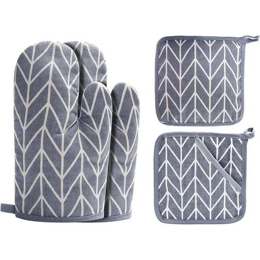 Oven Mitts and Potholders BBQ Gloves-Oven Mitts and Pot Holders Sets with Recycled Cotton Inill Silicone Non-Slip Cooking Gloves