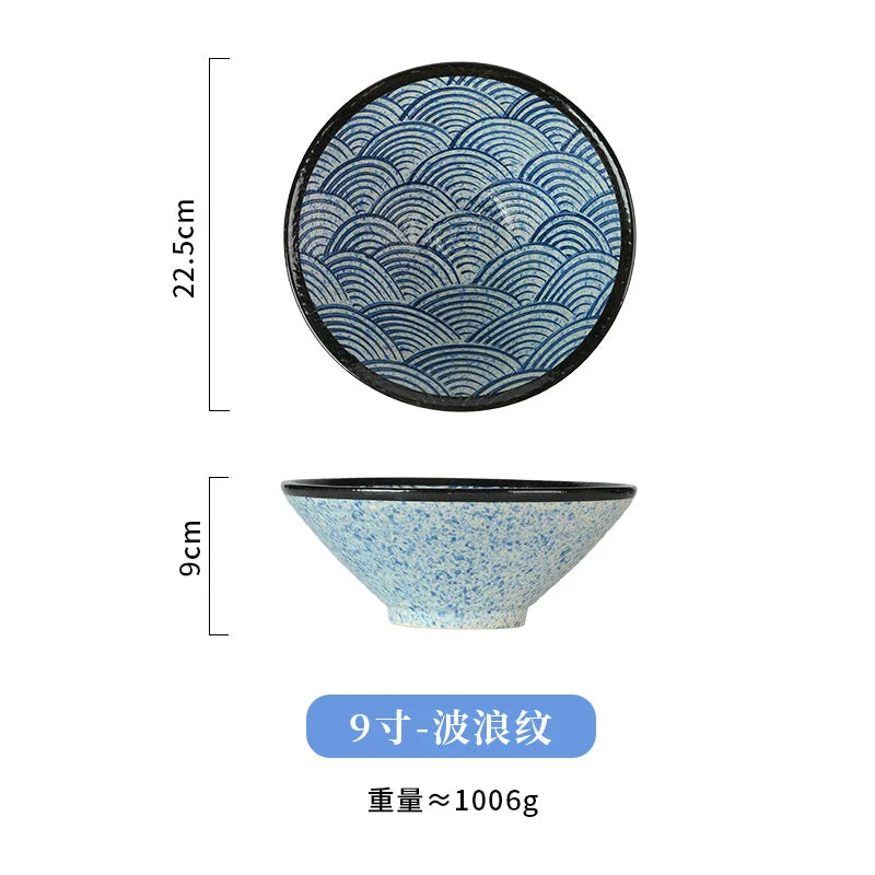 Japanese Ramen Bowl Sea Ripple Ceramic Beef Noodle Soup Bowl