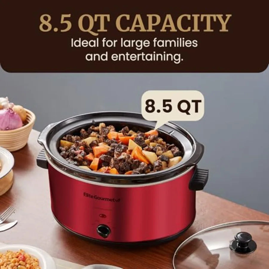 Electric Ceramic XL Jumbo Slow Cooker Adjustable Temp for Entrees Sauces Stews Dips Dishwasher Safe Glass Lid Crock 8.5Qt Metal