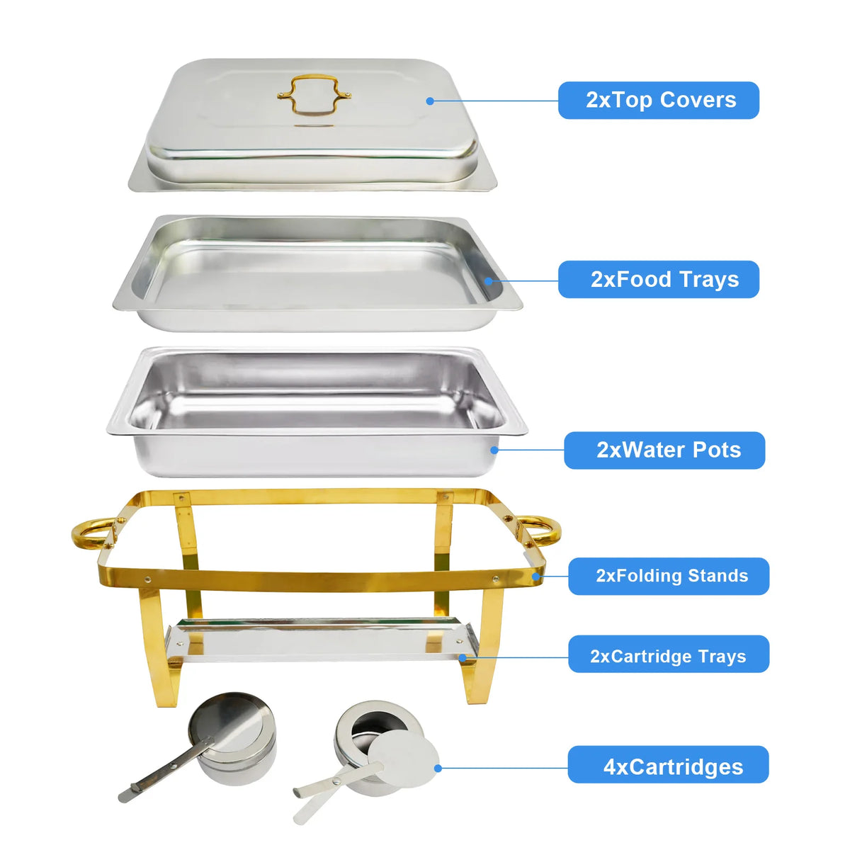 2/4Pack Chafing Dishes Buffet Set Semi-Gold-Plated Stainless Steel 8QT-9QT Rectangular Buffet Warmer Sets for Catering Party