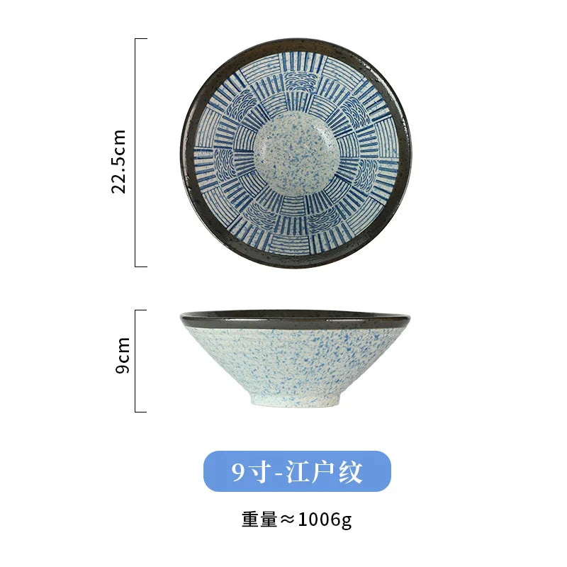 Japanese Ramen Bowl Sea Ripple Ceramic Beef Noodle Soup Bowl