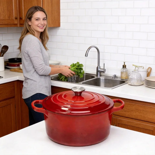 7QT Cast Iron Dutch Oven With Lid, Enameled Cast Iron Dutch Oven With Lid And Dual Handles, Heat Resistant To 500°F (Approx.