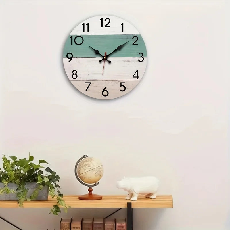 1pc Vintage Wood Silent Non-Ticking Wall Clock with Wood Grain Face & Round Frame - Battery- (No Batteries Included) Suitable fo