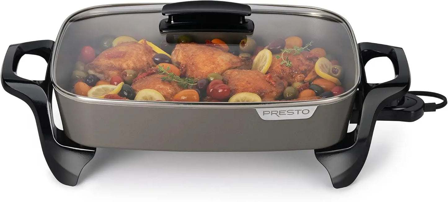 16-Inch Electric Ceramic Skillet, Grey Heat-Resistant Cooking Pan