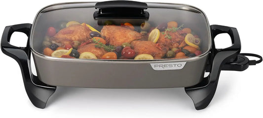 16-Inch Electric Ceramic Skillet, Grey Heat-Resistant Cooking Pan