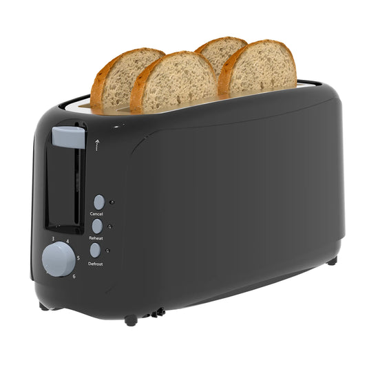 4 Slice Extra Long Slot Toaster with 6 Browning Levels & Defrost/Reheat Functions