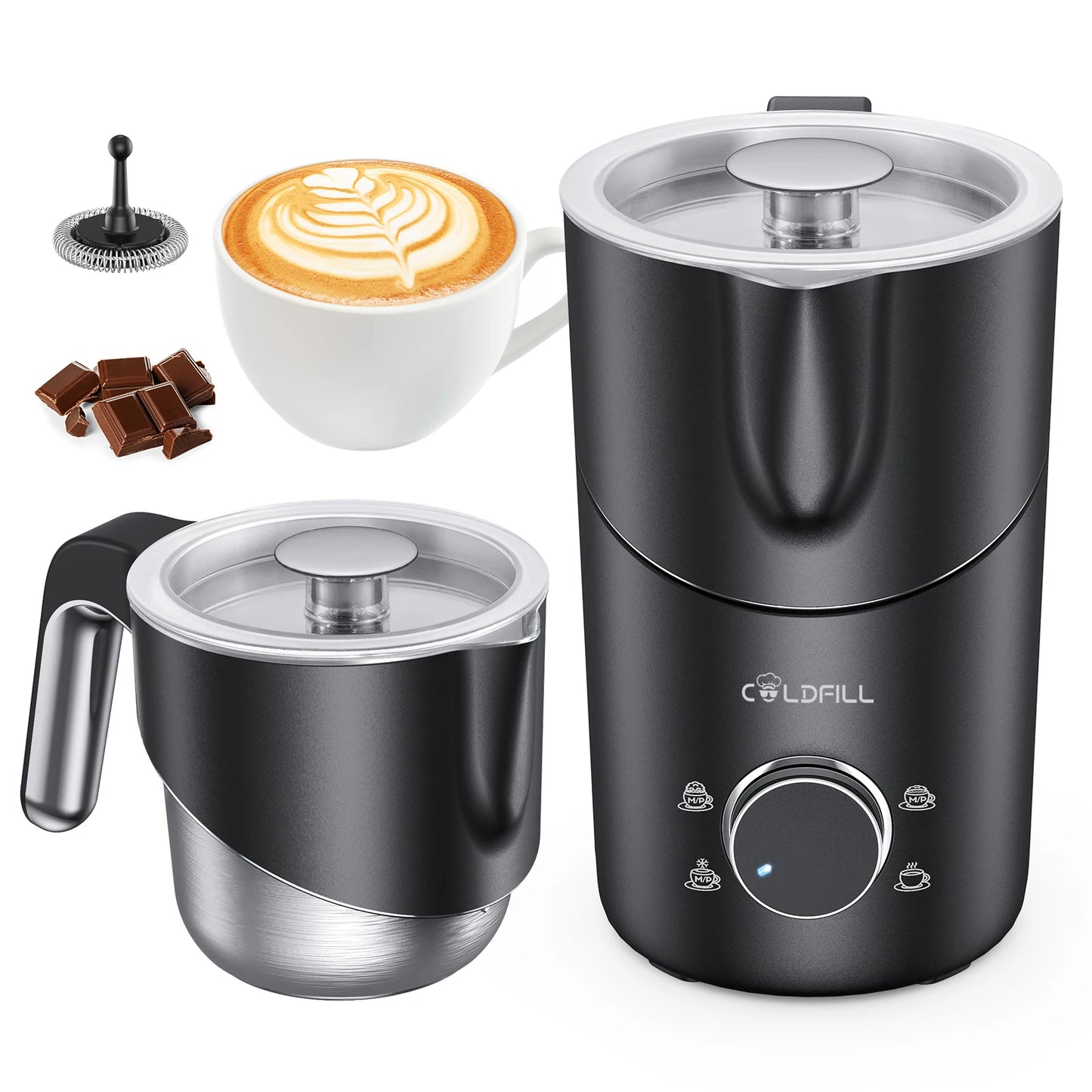 Milk Frother and Steamer, 8-in-1 Electric Frother for Coffee, 400ml Large Capacity Detachable Milk Steamer Dishwasher Safe