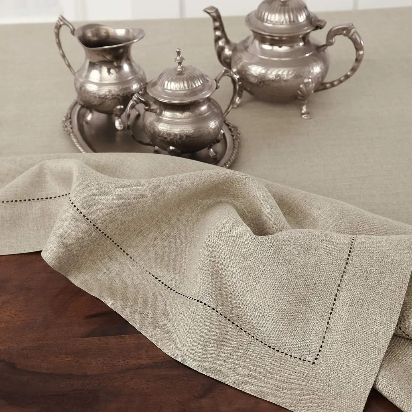 Natural Linen Summer Tablecloth Rectangle 60x144 Inch Hemstitch Washable Pure Cloth
