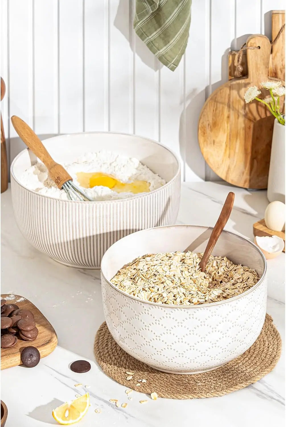 Ceramic Mixing Bowls Set of 2, Nesting Stoneware Bowls for Cooking, Serving & Salad, Microwave & Dishwasher Safe, 98/145 oz