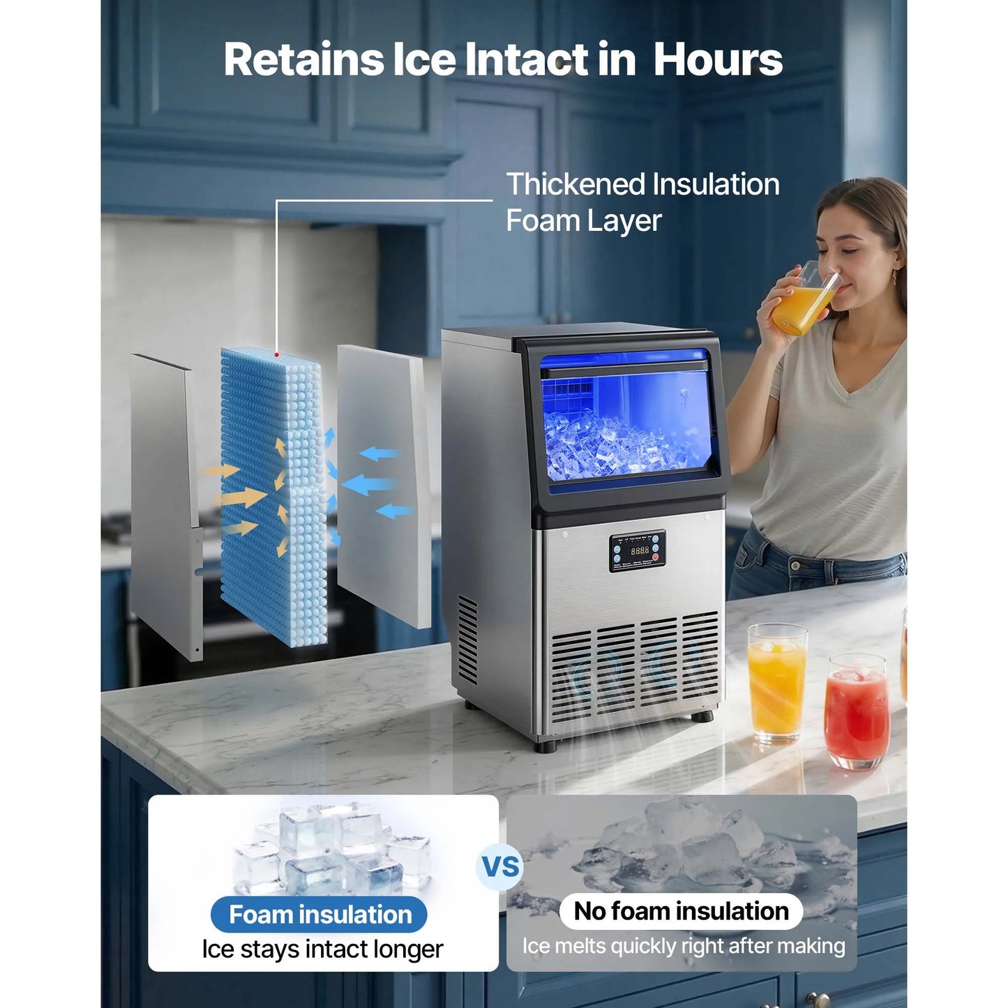 SucceBuy 80lbs-440lbs/24H Commercial Ice Maker Machine Stainless Steel Ice Maker with LED Display & Self-Cleaning for Bar Home
